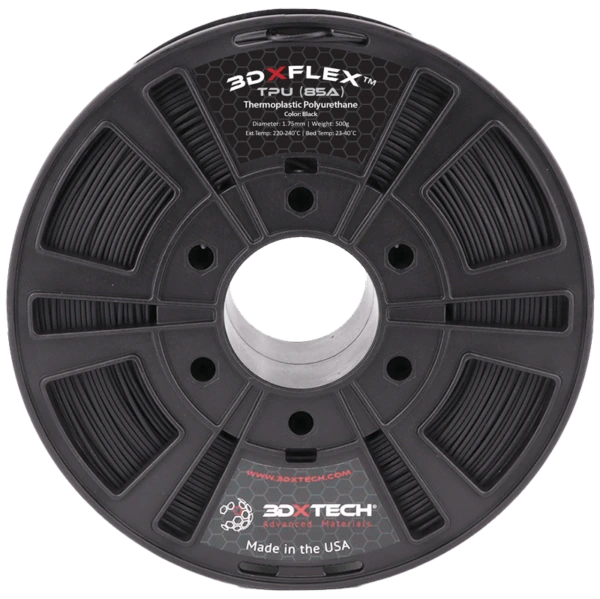 3DXTech 3DXFLEX TPU 85A flexible 3D printer filament spool, black