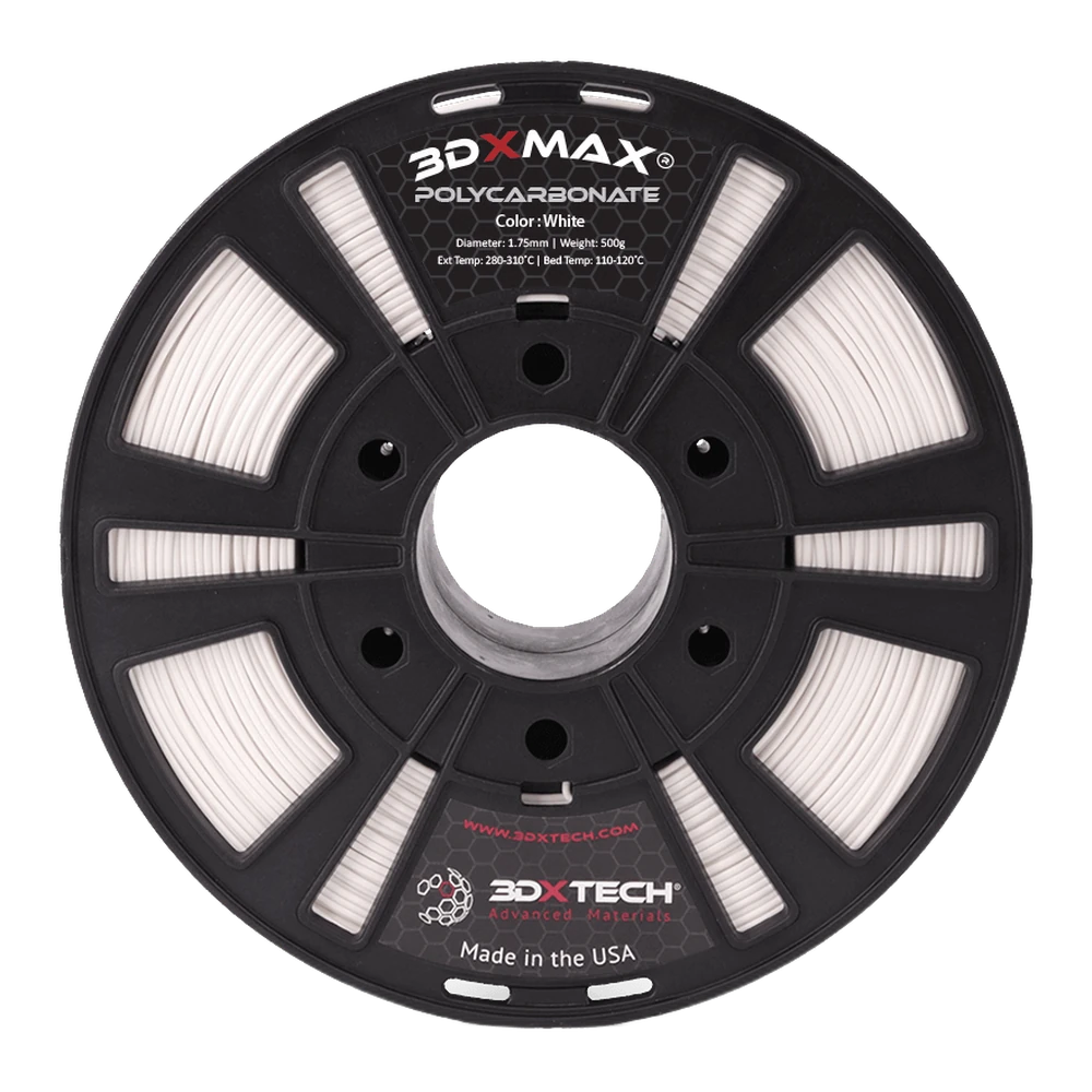 3DXTech 3DXMAX PC polycarbonate filament spool in white, 1.75 mm 500 g reel