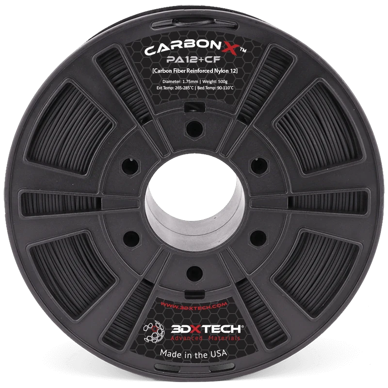 3DXTech CarbonX Nylon 12+CF carbon-fiber PA12 filament spool, 1.75 mm black