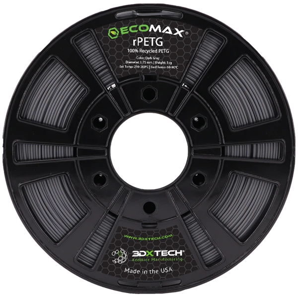 3DXTech ECOMAX R-PETG recycled PETG filament spool, dark grey