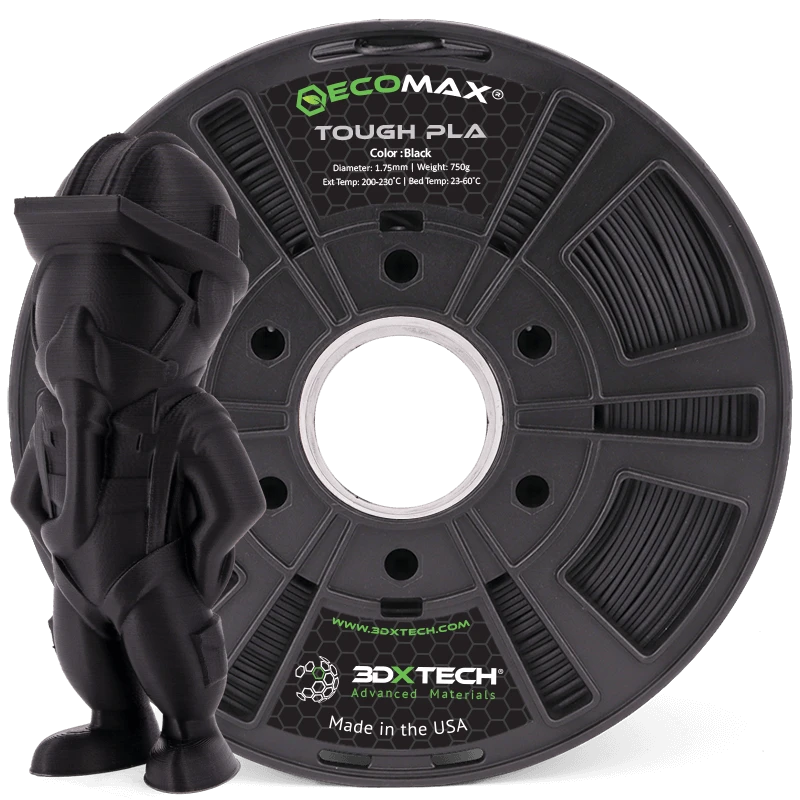 3DXTech ECOMAX Tough PLA 3D printer filament spool, black