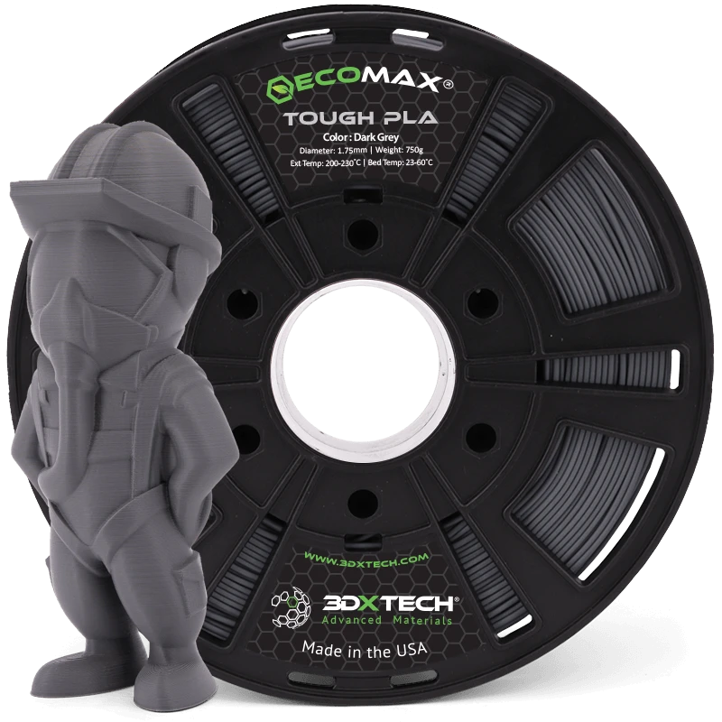 A functional part 3D-printed in 3DXTech ECOMAX Tough PLA filament, dark grey