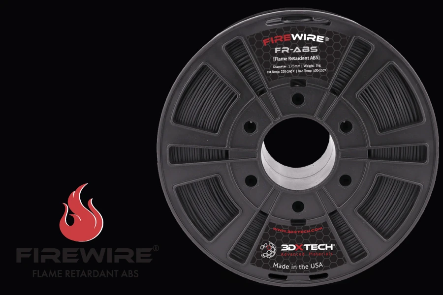 3DXTech FireWire FR-ABS flame-retardant ABS filament spool with FireWire flame branding