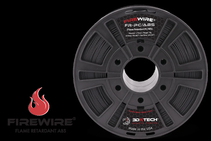 3DXTech FireWire FR-PC-ABS flame-retardant PC/ABS filament spool with FireWire flame branding