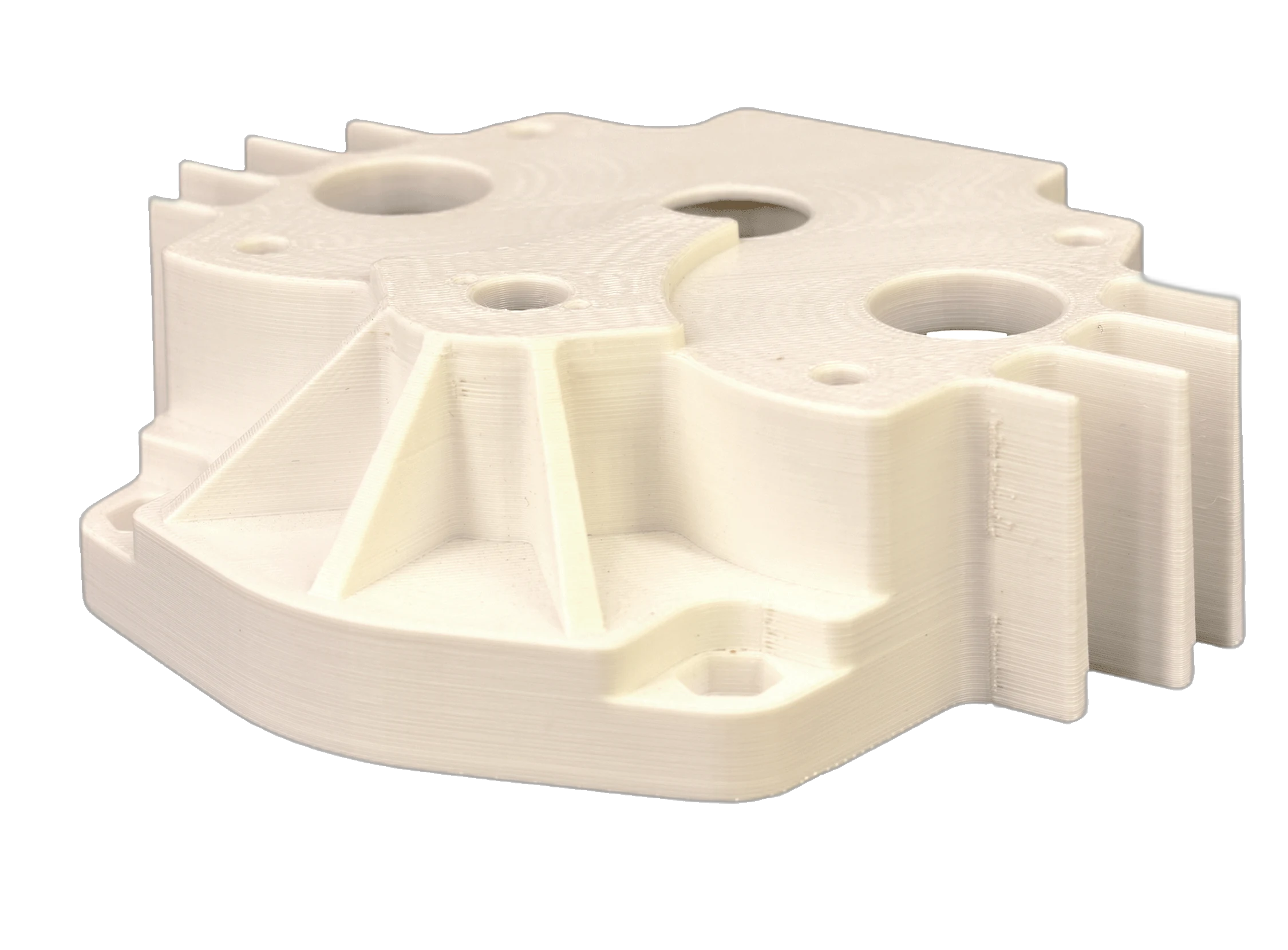 Finished natural PVDF manifold part 3D-printed in 3DXTech FluorX PVDF