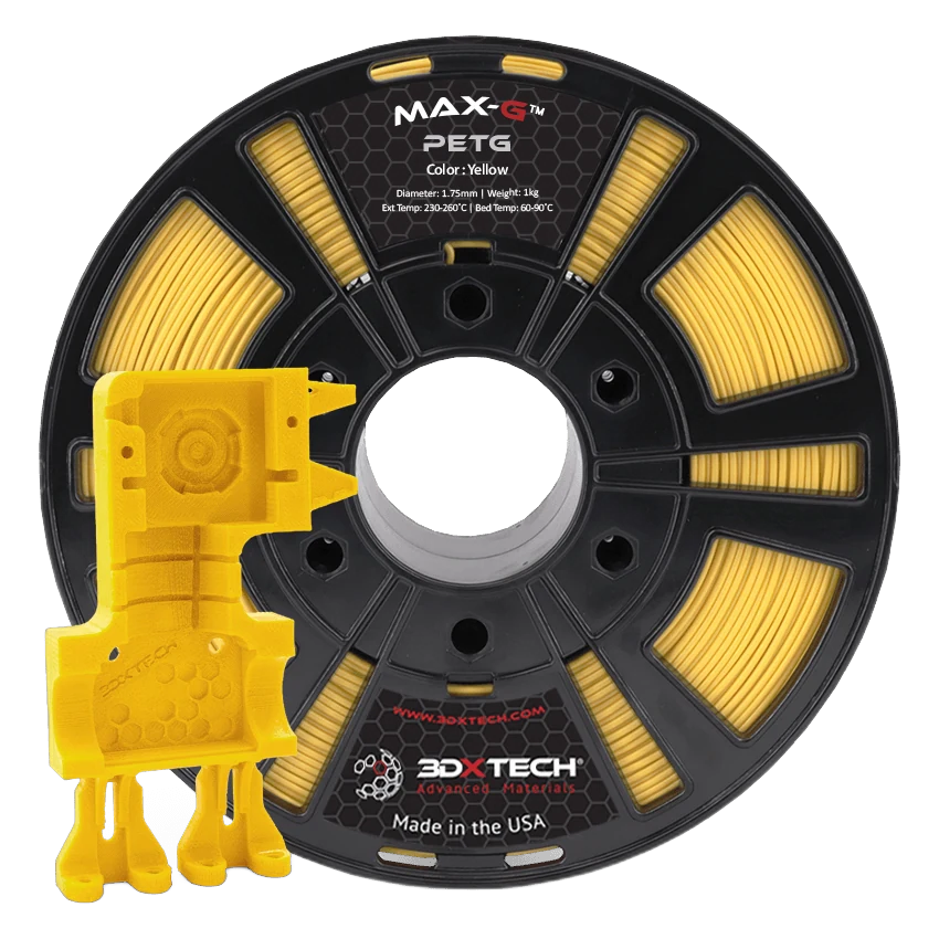 A functional part 3D-printed in 3DXTech MAX-G PETG filament, yellow