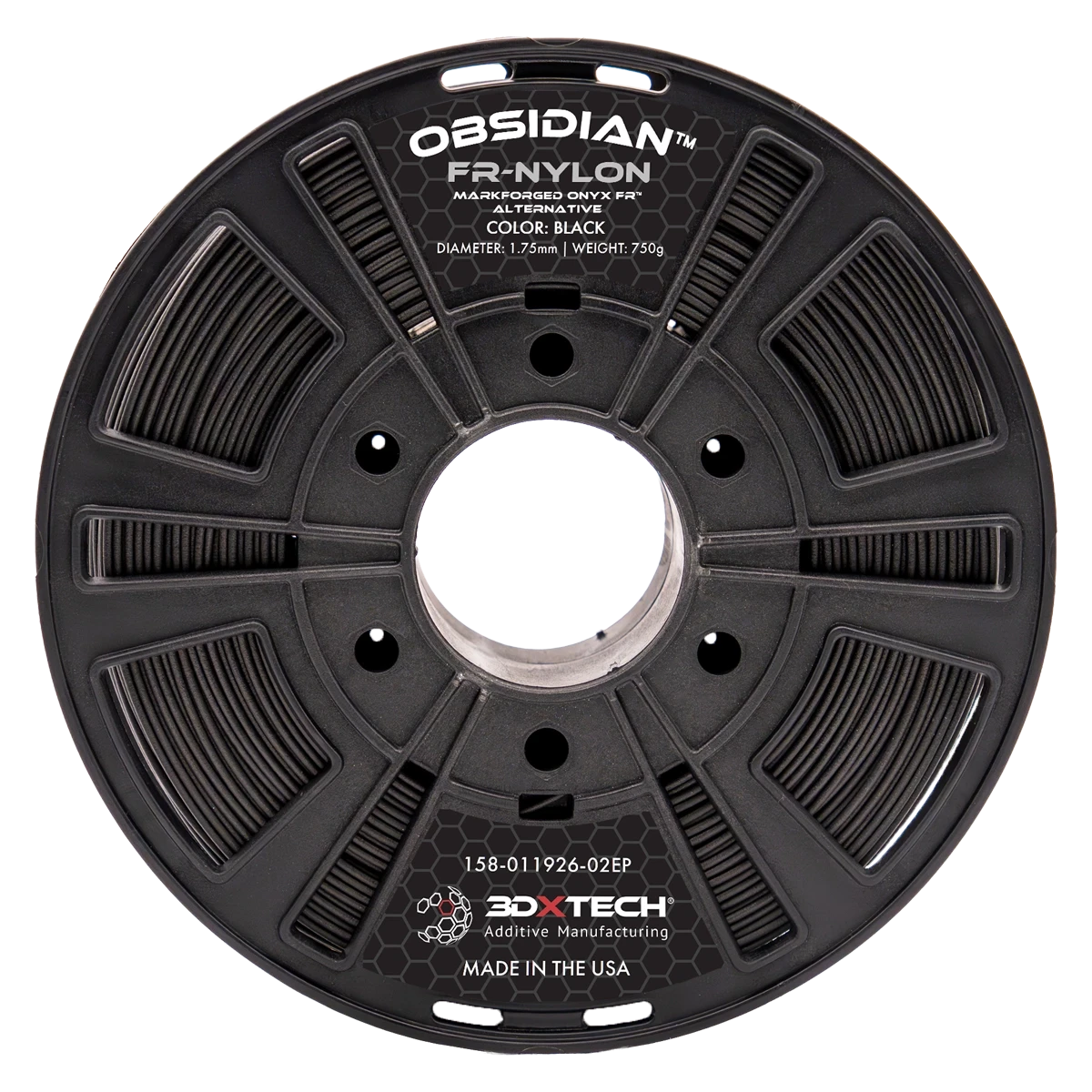 3DXTech OBSIDIAN FR-Nylon 3D printer filament spool, black