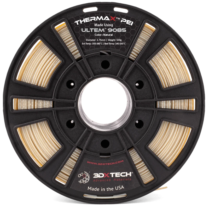 3DXTech ThermaX PEI 9085 natural filament spool — the finished form of this pellet resin