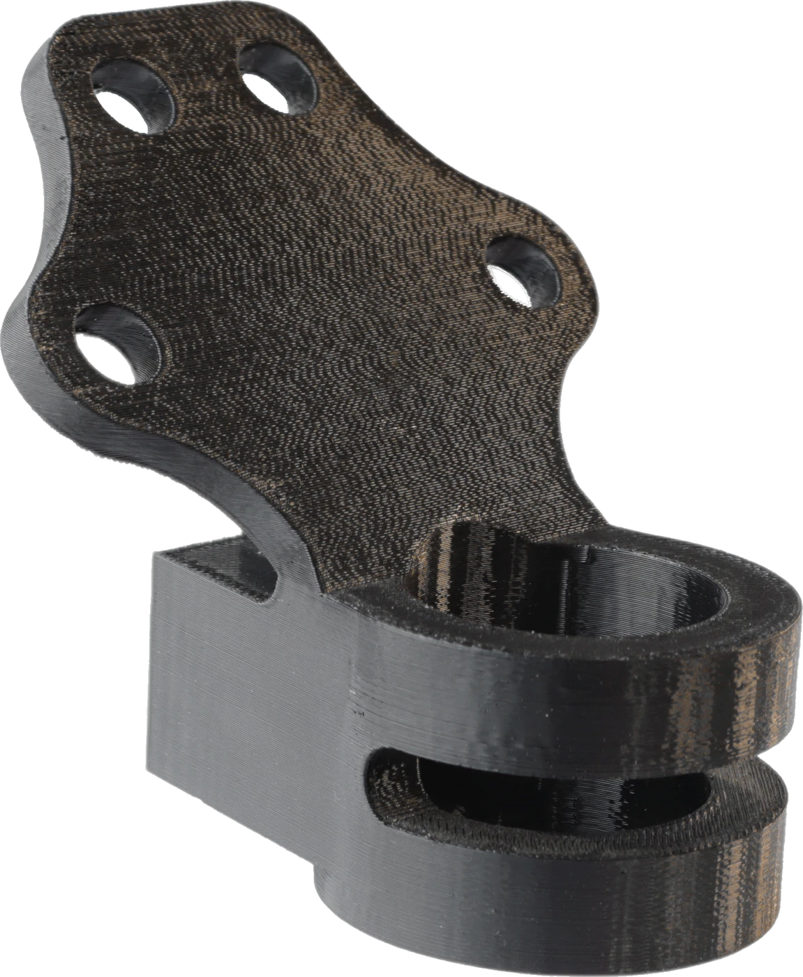 Functional bracket 3D-printed in 3DXTech FibreX Nylon 12+GF30 showing the woven glass-fiber surface