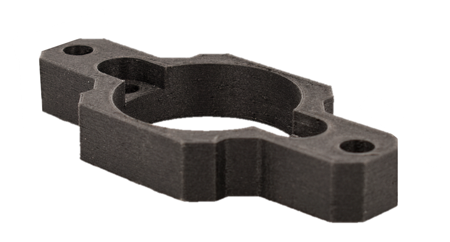 3DXTech FibreX PP+GF30 printed part closeup showing layer adhesion and GF composite surface texture