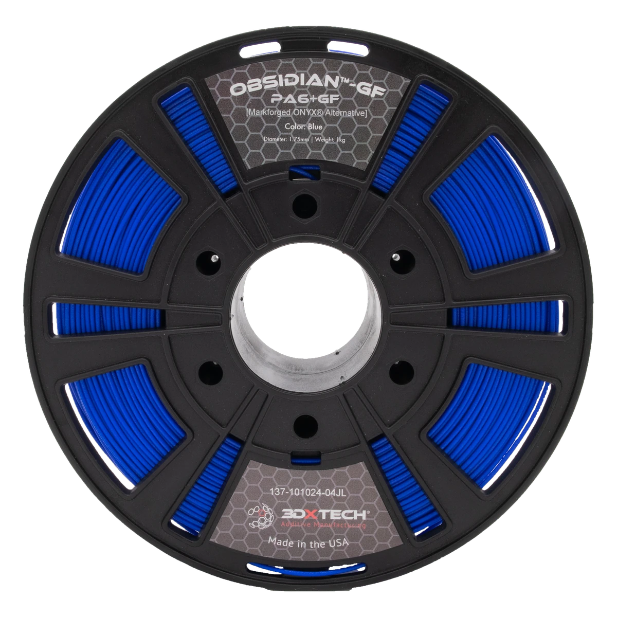 3DXTech OBSIDIAN Nylon 6+GF glass-fiber filament spool, blue — Markforged Onyx alternative