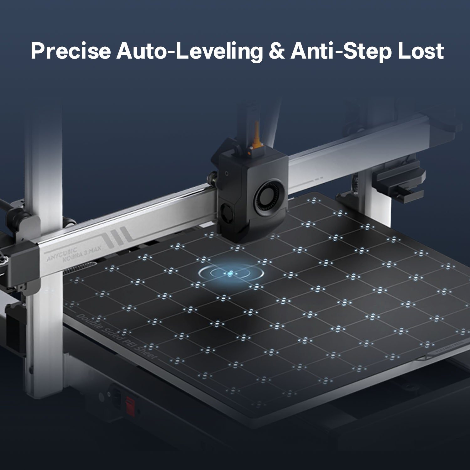 Anycubic Kobra 3 Max LeviQ 3.0 auto-leveling probe mapping a dotted-grid PEI bed