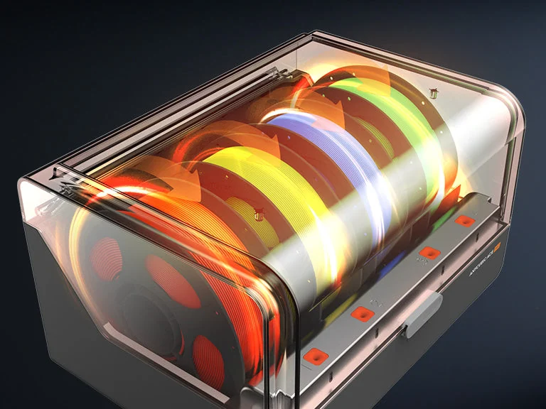 ACE Pro interior cutaway showing heated drying around the filament spools