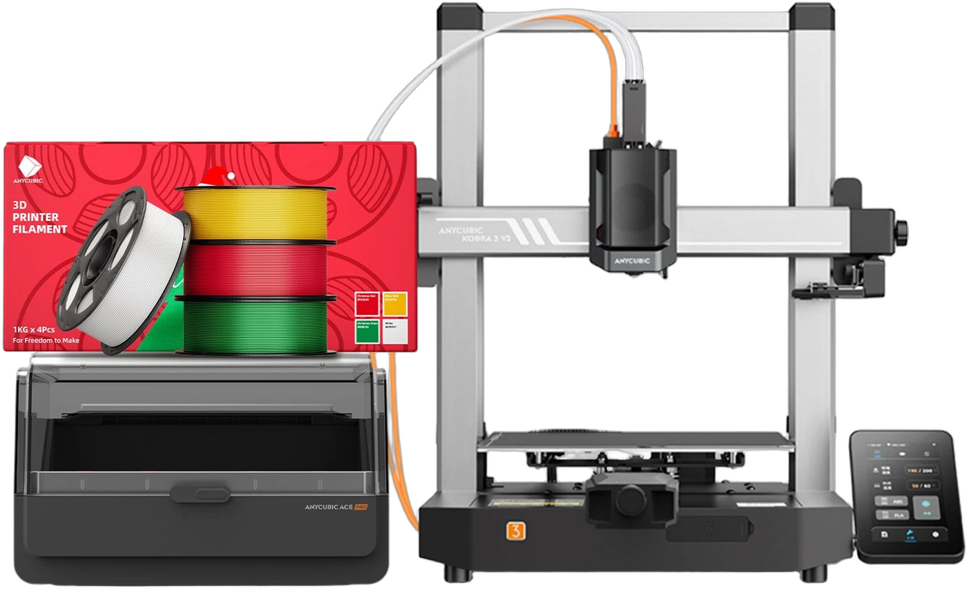 Kobra 3 V2 Combo with ACE Pro set up and ready to print on a bench