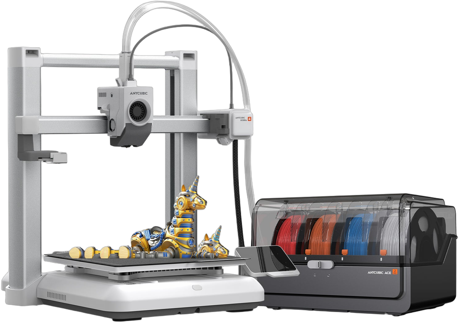 Anycubic Kobra 4 Combo angled view with ACE 2 Pro