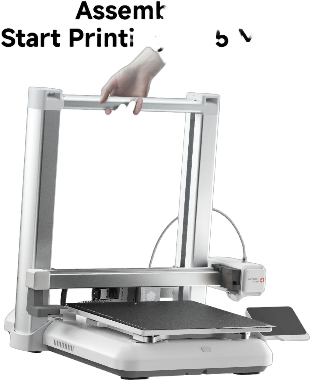 Anycubic Kobra 4 lifted by its frame handle for quick setup