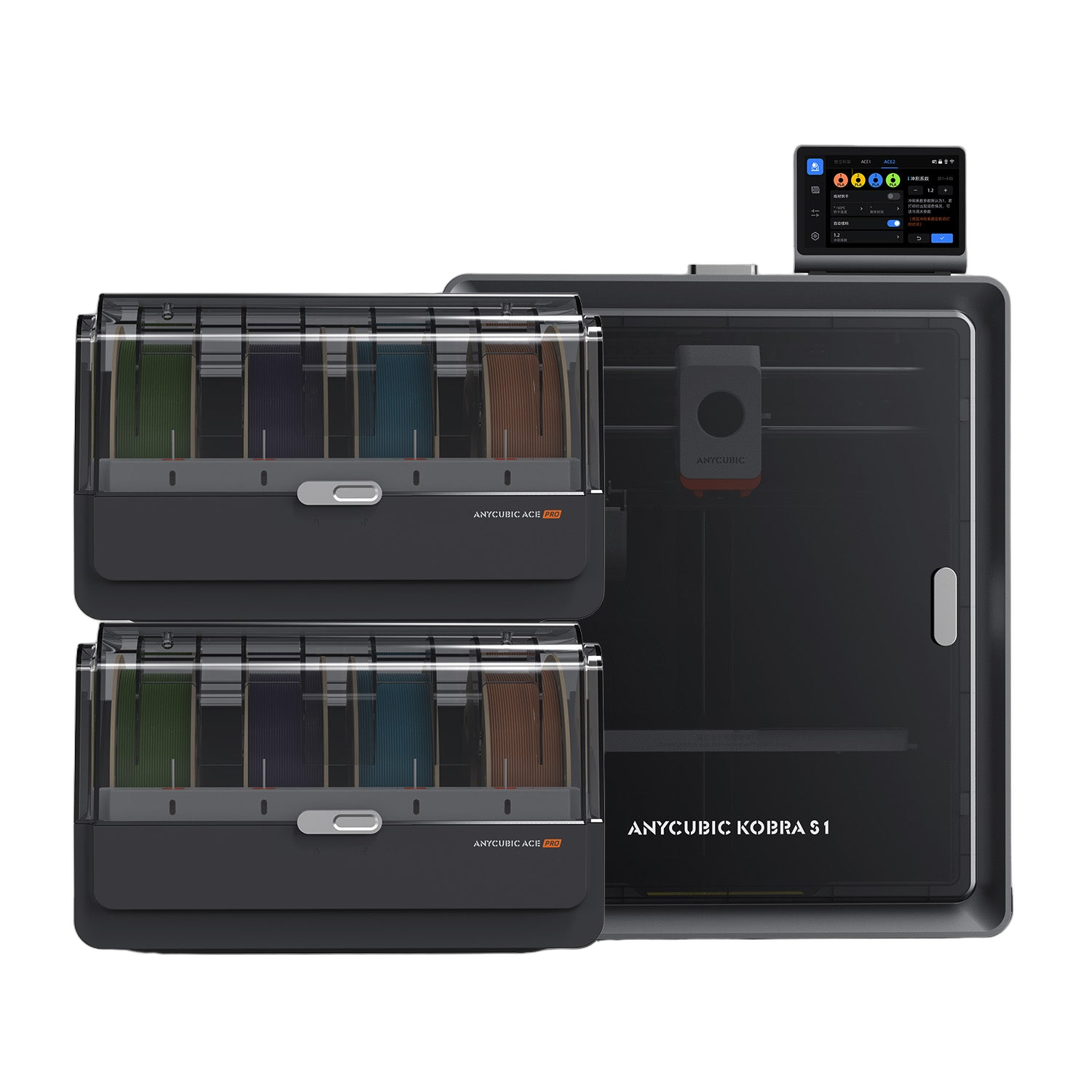 Anycubic Kobra S1 Combo paired with two ACE Pro units for full 8-color printing