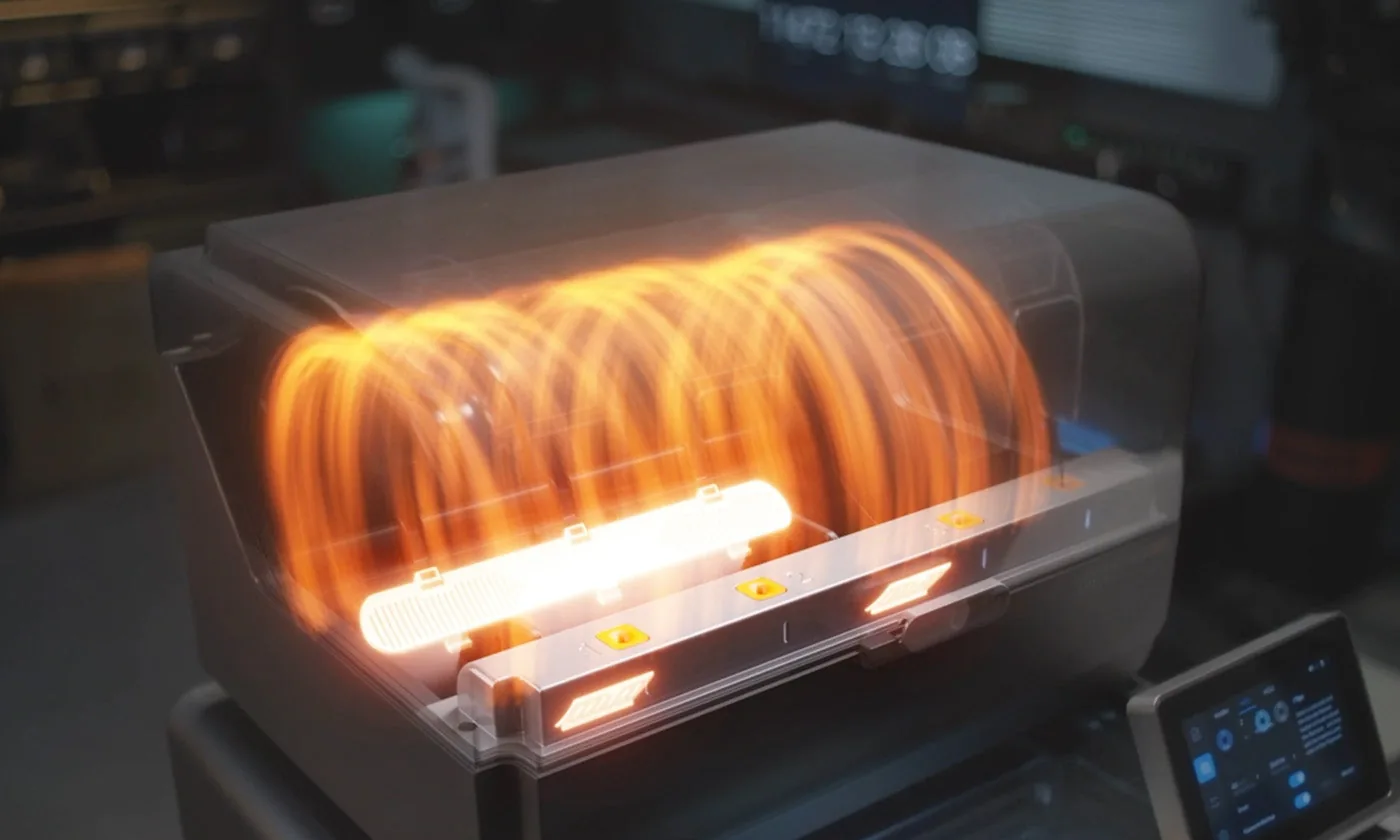 ACE Pro interior heating element actively drying filament spools up to 55 degrees C