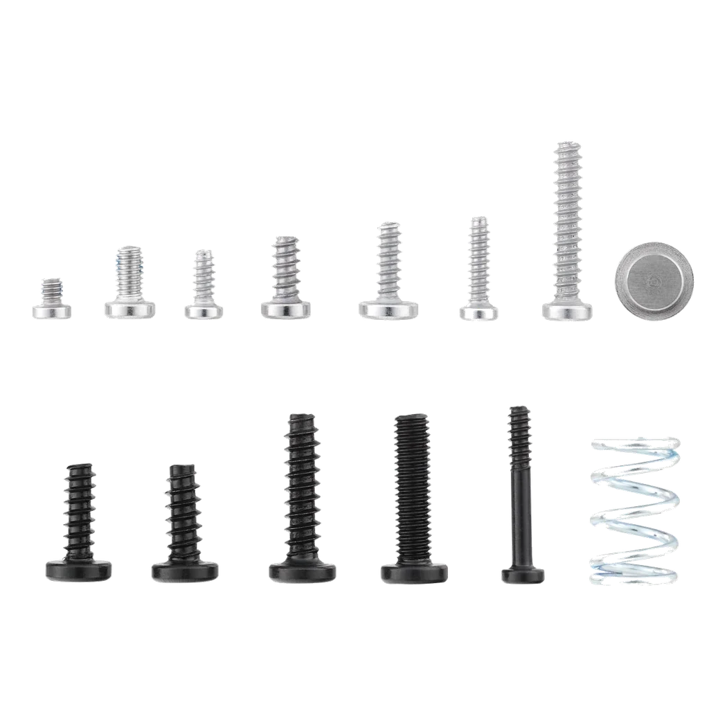 Bambu Lab A1 Series and AMS lite Screws Kit — assortment of silver and black screws, a pin, and a spring