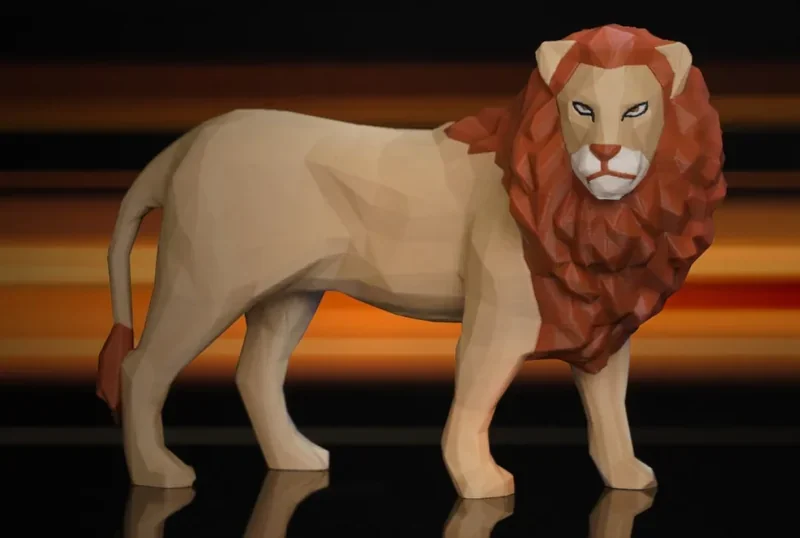 Detailed low-poly lion model printed in color on the Bambu Lab P1P