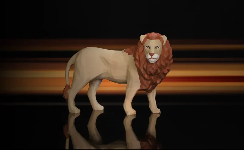 Detailed low-poly lion model printed in color on the Bambu Lab P1S