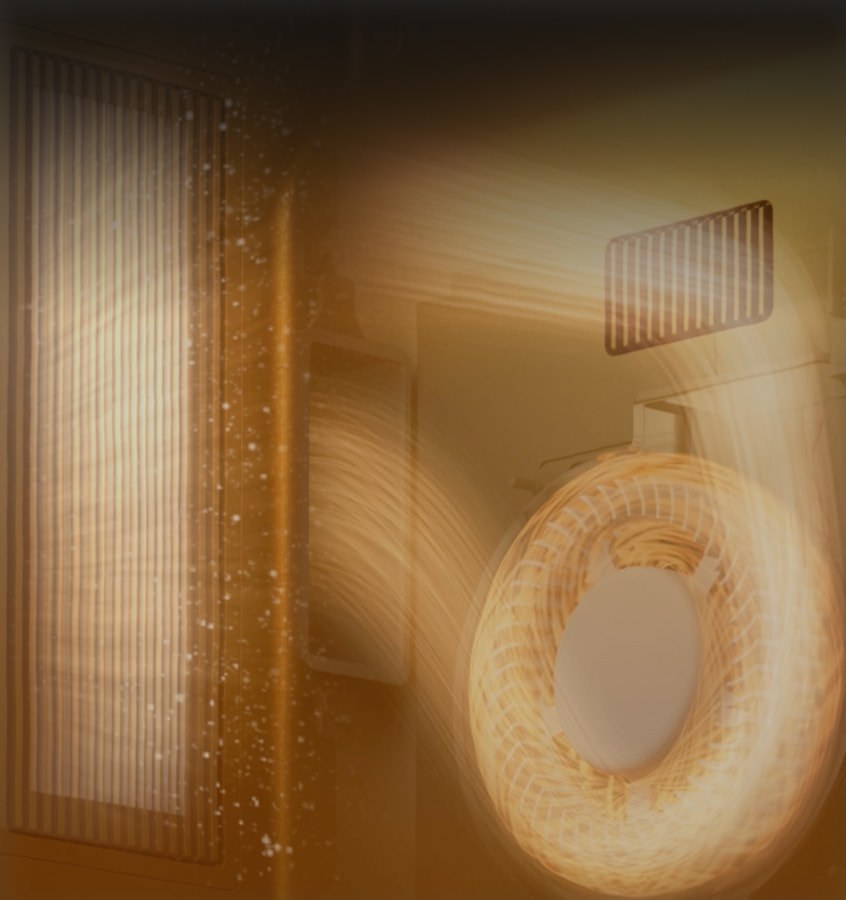 Bambu Lab P2S sealed chamber with active airflow and activated-carbon filtration visualized in warm light