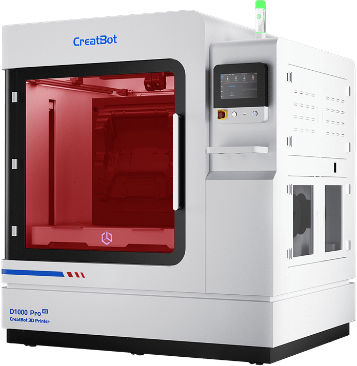 CreatBot D1000 Pro HS with its heated chamber glowing at 80 degrees Celsius