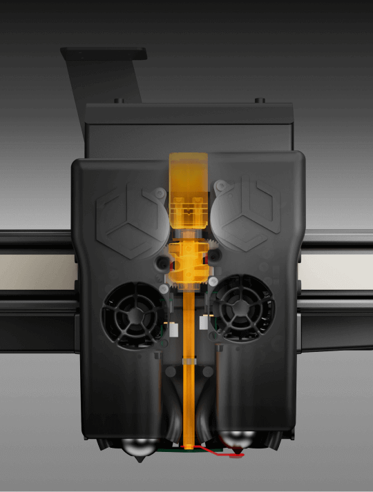 Top view of the CreatBot D1000 Pro HS dual-nozzle carriage with automatic shutter