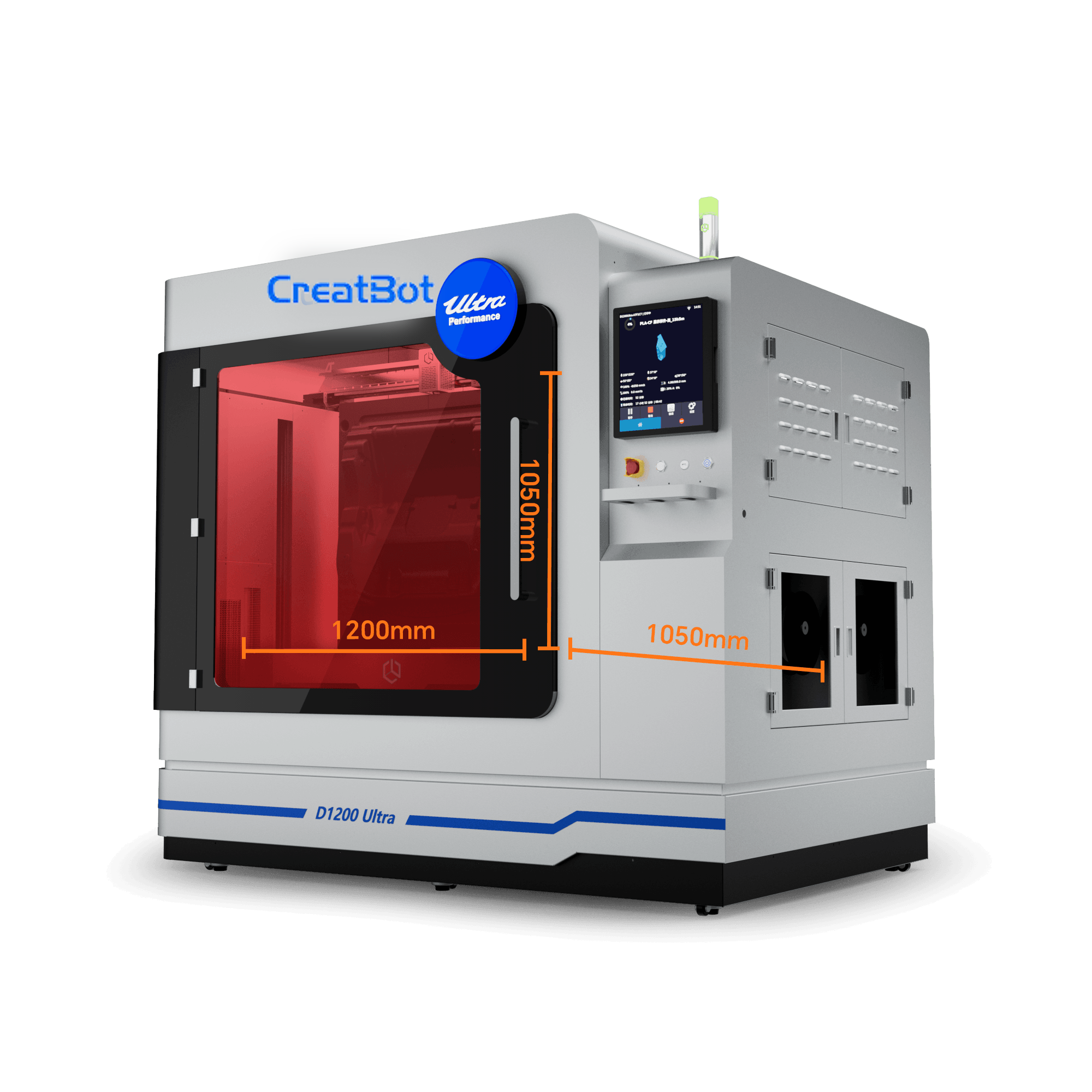 CreatBot D1200 Ultra build volume with build-envelope dimension callouts