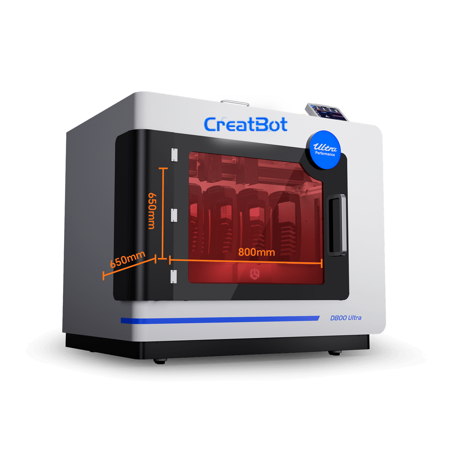 CreatBot D800 Ultra build volume with build-envelope dimension callouts