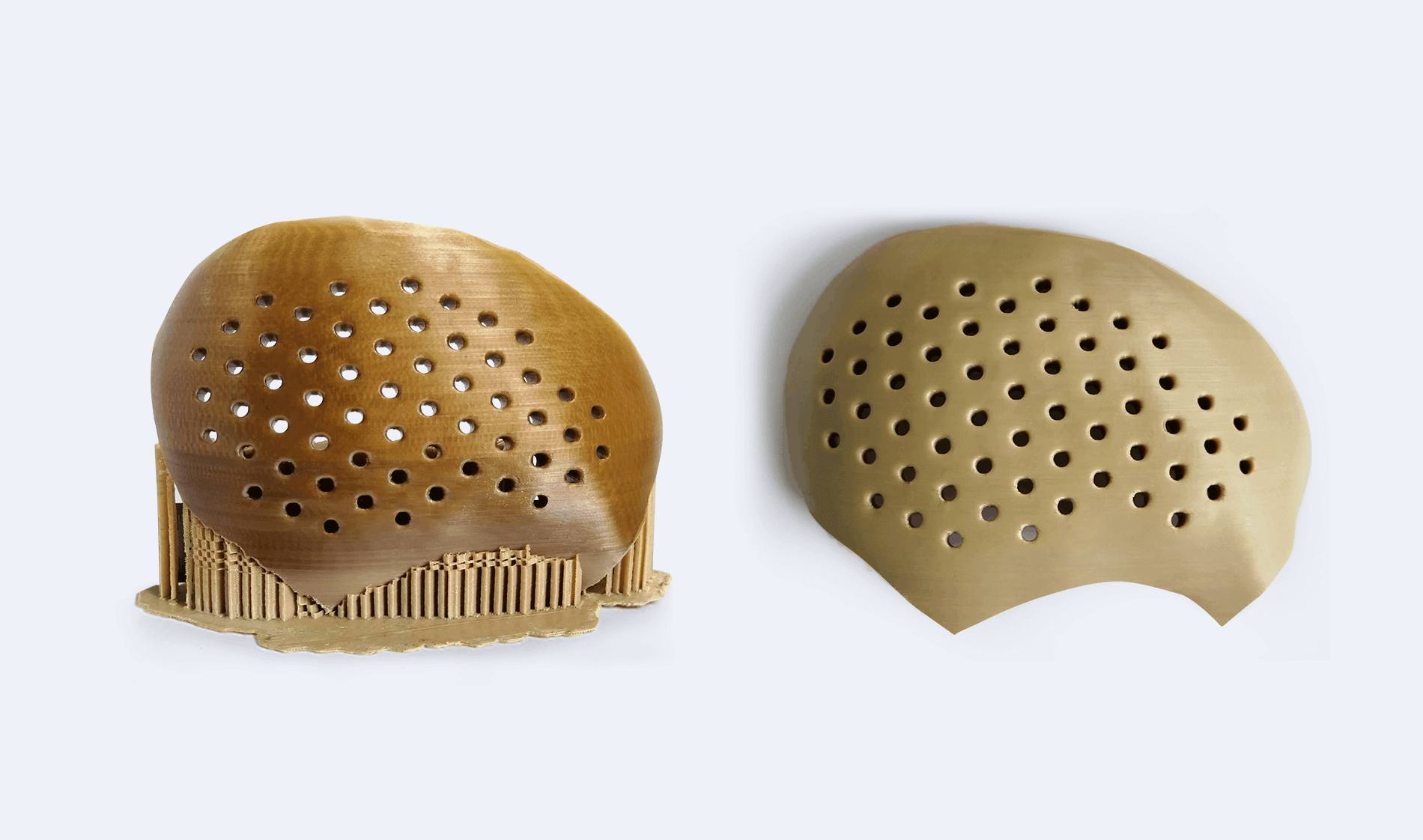 Perforated cranial implant-style medical PEEK parts printed on the CreatBot PEEK-300