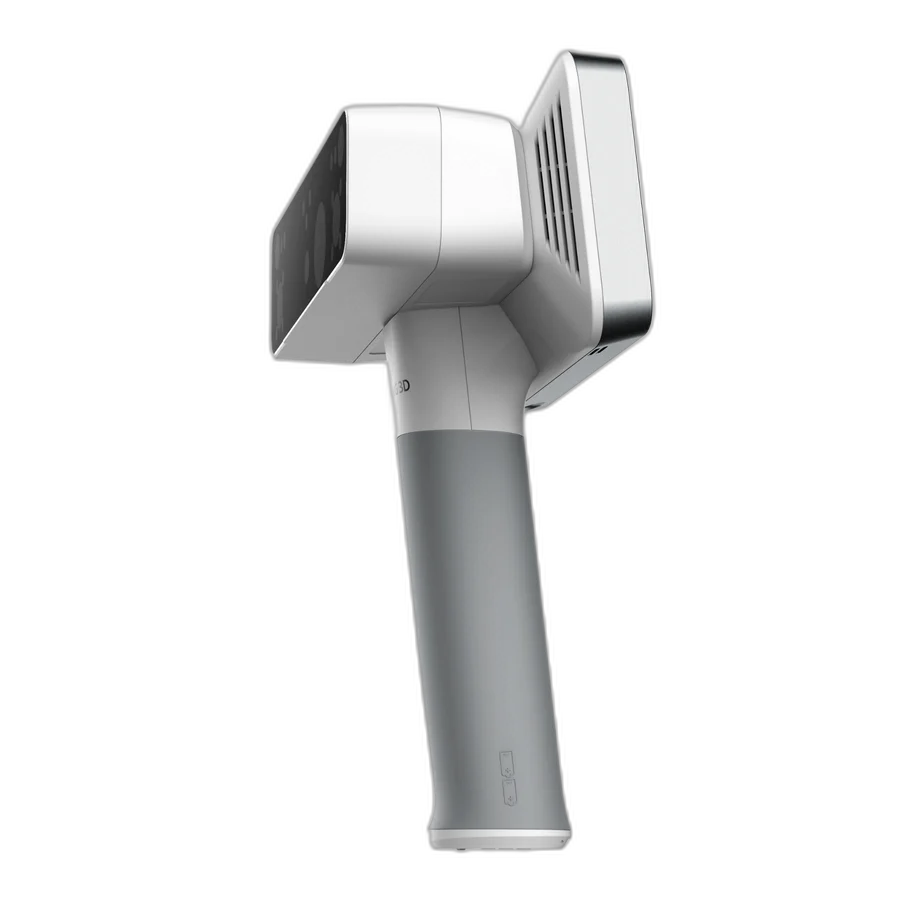 EinScan Medixa alternate side profile &mdash; hot-swap battery slot, USB-C charge-while-use port, ergonomic single-piece chassis