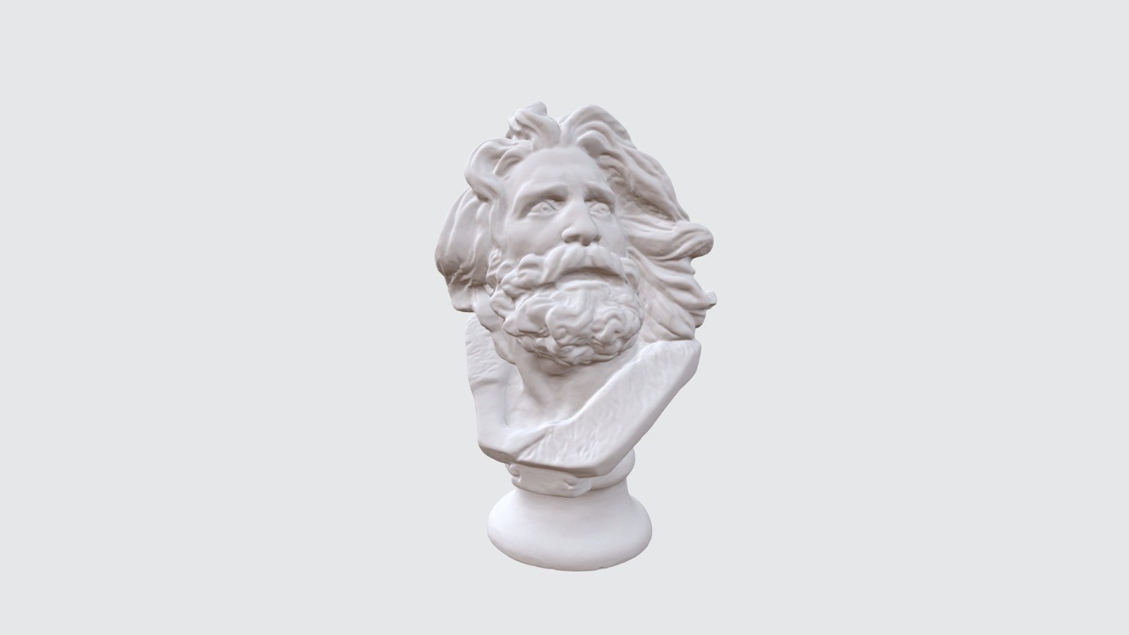 Clean 3D scan result of a marble Marseille sculpture bust captured on the EinScan SE V2, showing fine relief detail