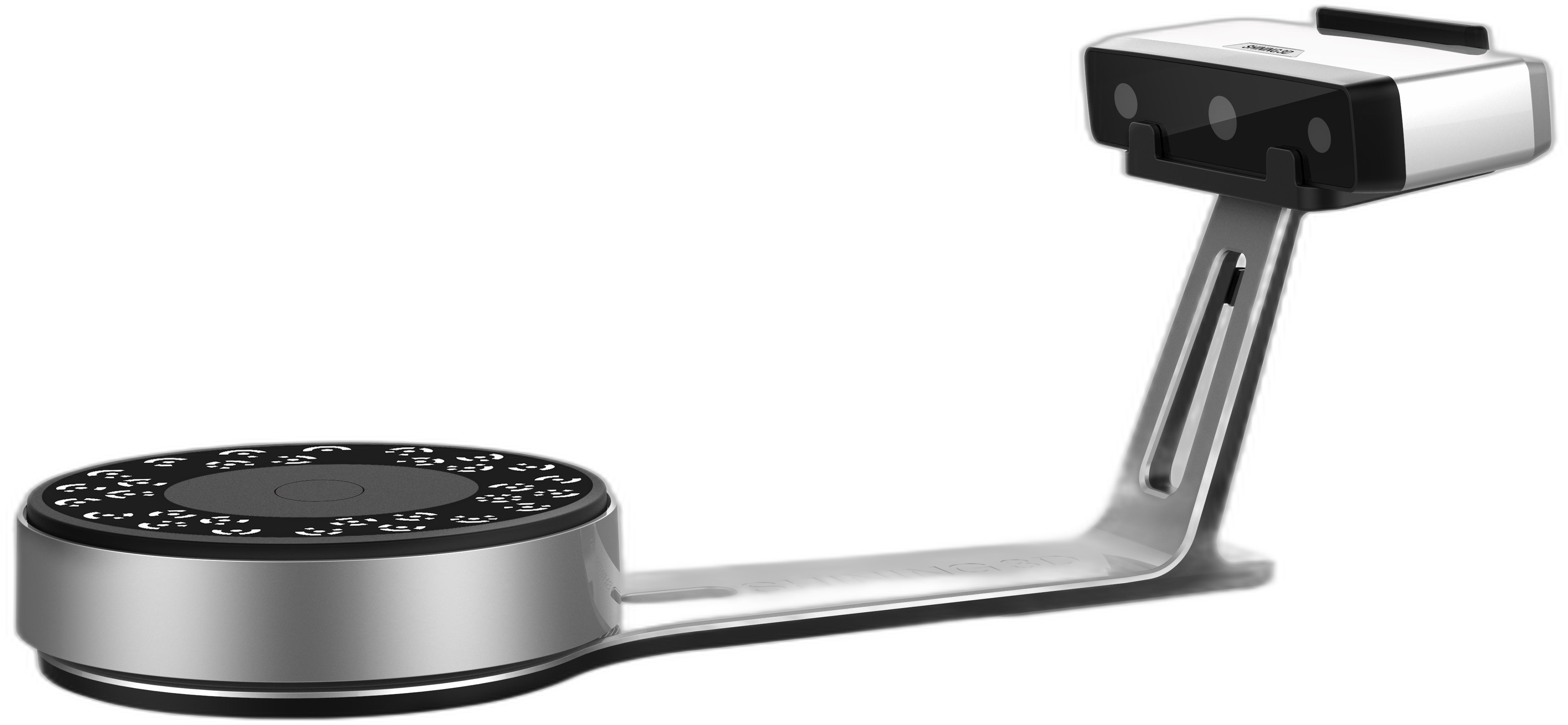 SHINING 3D EinScan SP V2 desktop structured-light 3D scanner with Auto-Scan turntable — three-quarter studio view
