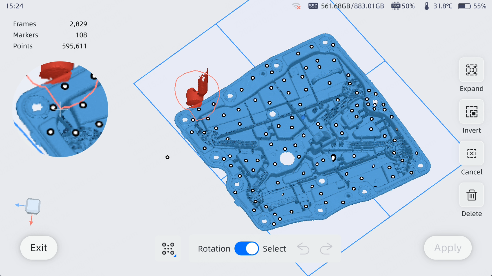 EinScan Libre on-device data editing &mdash; alignment and mesh editing run directly on the 5.5-inch OLED touchscreen, no PC required