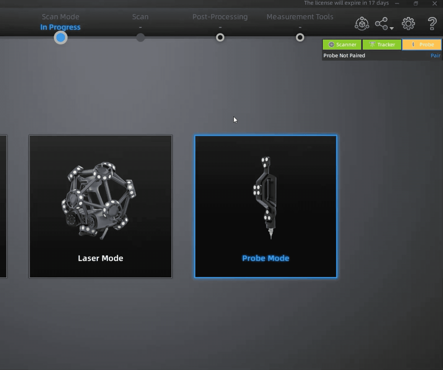 SHINING 3D FreeProbe pairing to the FreeScan Trak system in seconds &mdash; the software probe-mode selector