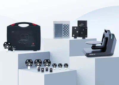 FreeScan Combo Series with the optional 2-axis turntable accessory for repeatable bench-top inspection cycles