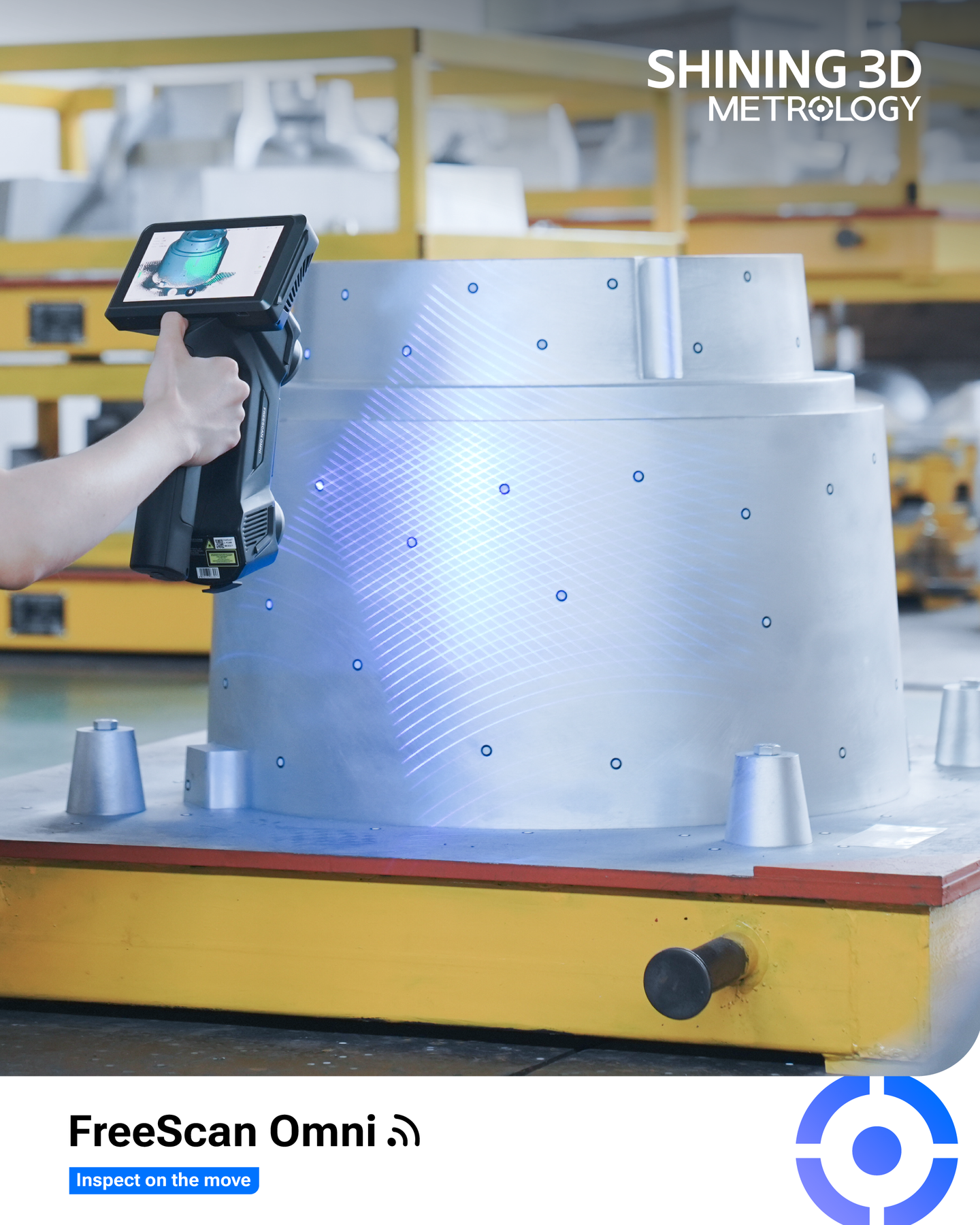 FreeScan Omni on-scanner GD&T inspection &mdash; PTB-certified SHINING 3D Inspect running on 5.5-inch touchscreen