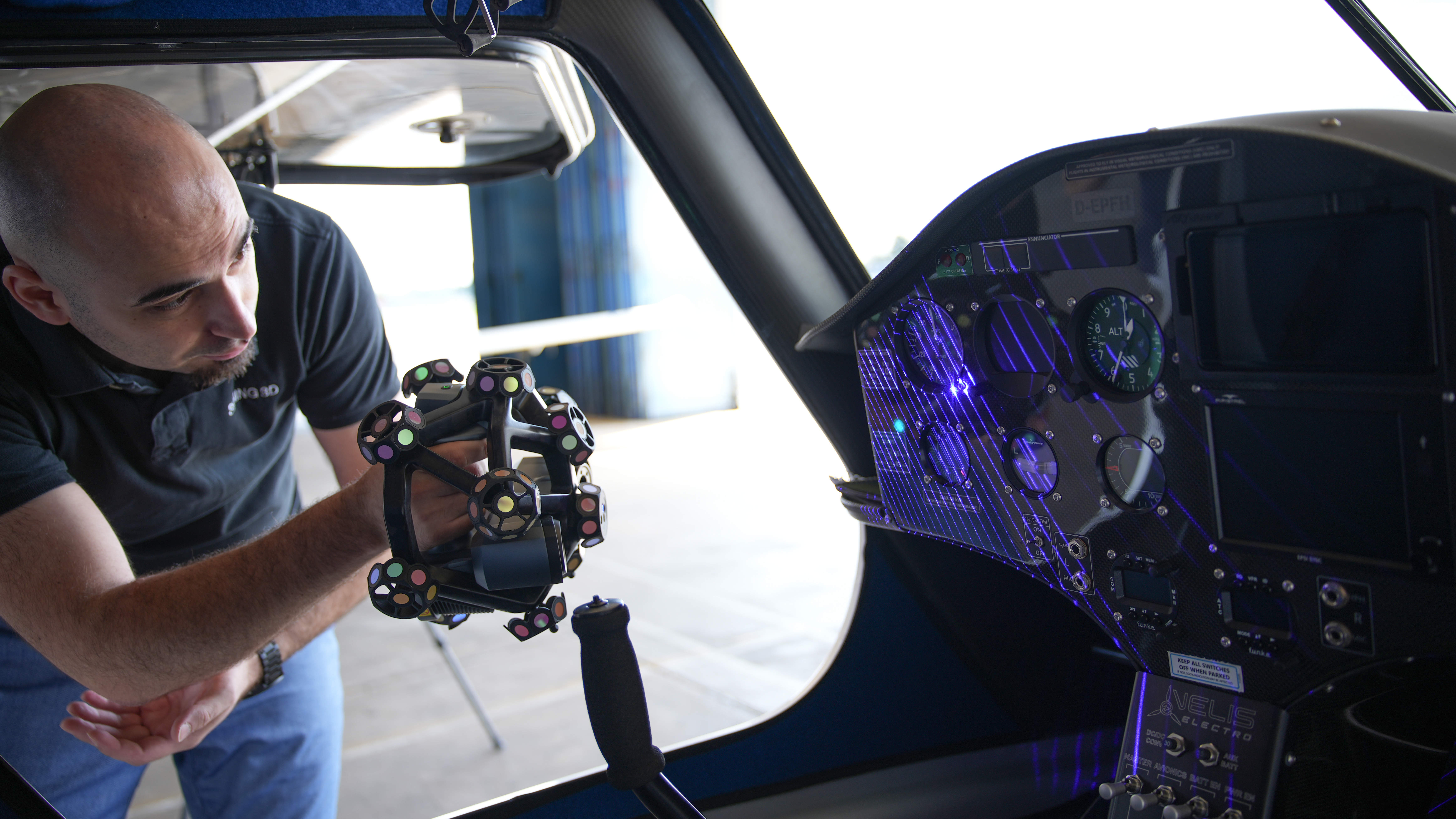 FreeScan Trak Nova scanning aircraft fuselage section for aerospace dimensional inspection