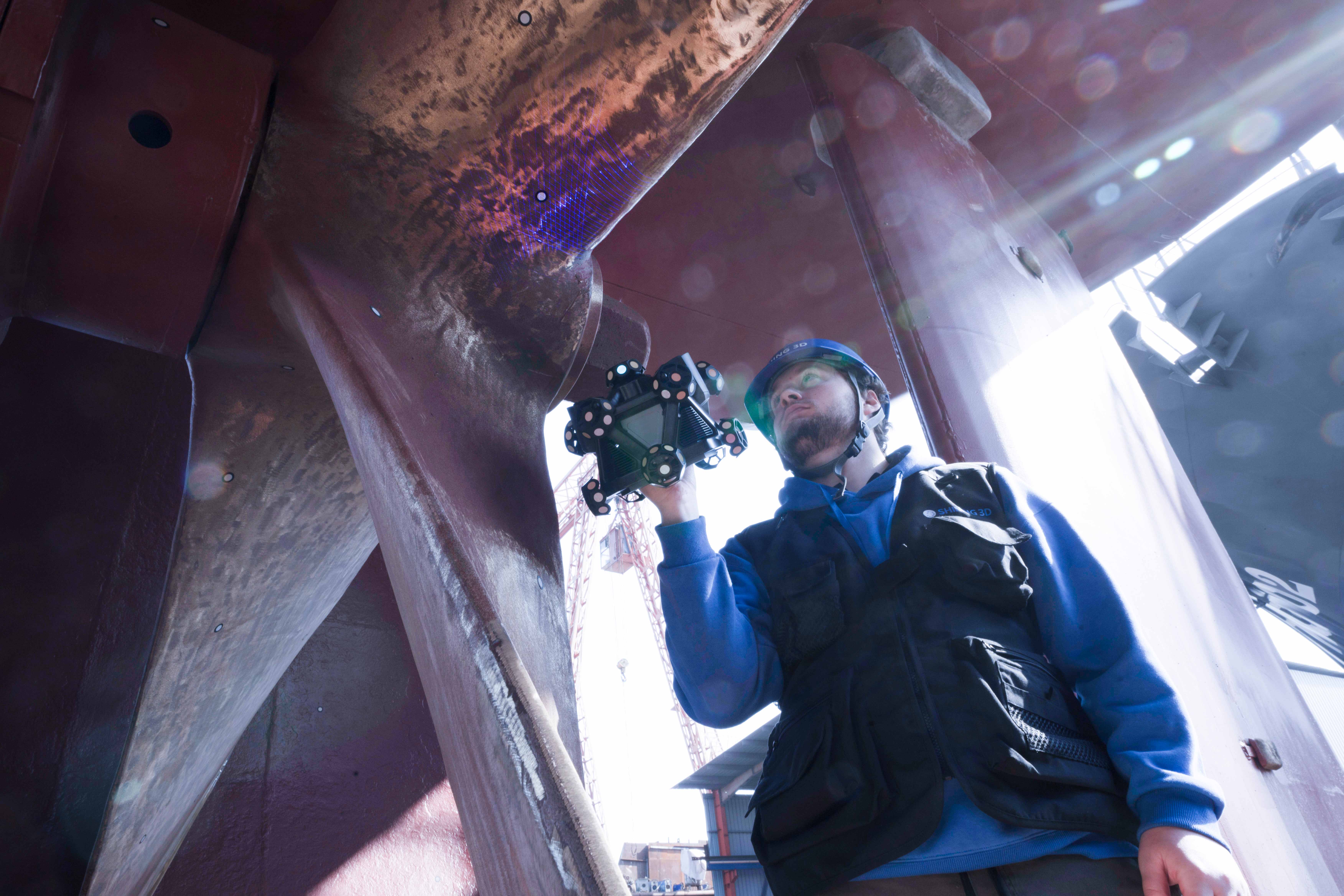 FreeScan Trak Nova scanning marine propeller for shape deviation and dimensional analysis