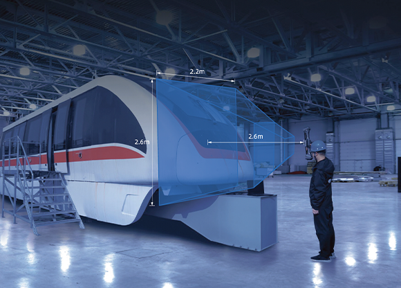 FreeScan UE Nova extra-large 2.6 by 2.2 metre field of view capturing a full rail vehicle in one frame