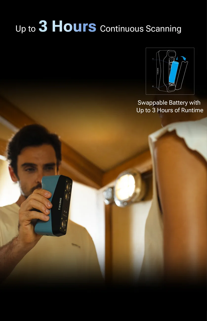 EINSTAR 2 portrait scanning with a swappable battery for up to three hours of runtime