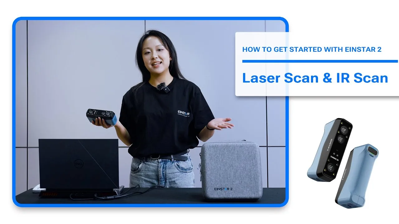 EINSTAR 2 demonstration video still — getting started with the wireless handheld 3D scanner
