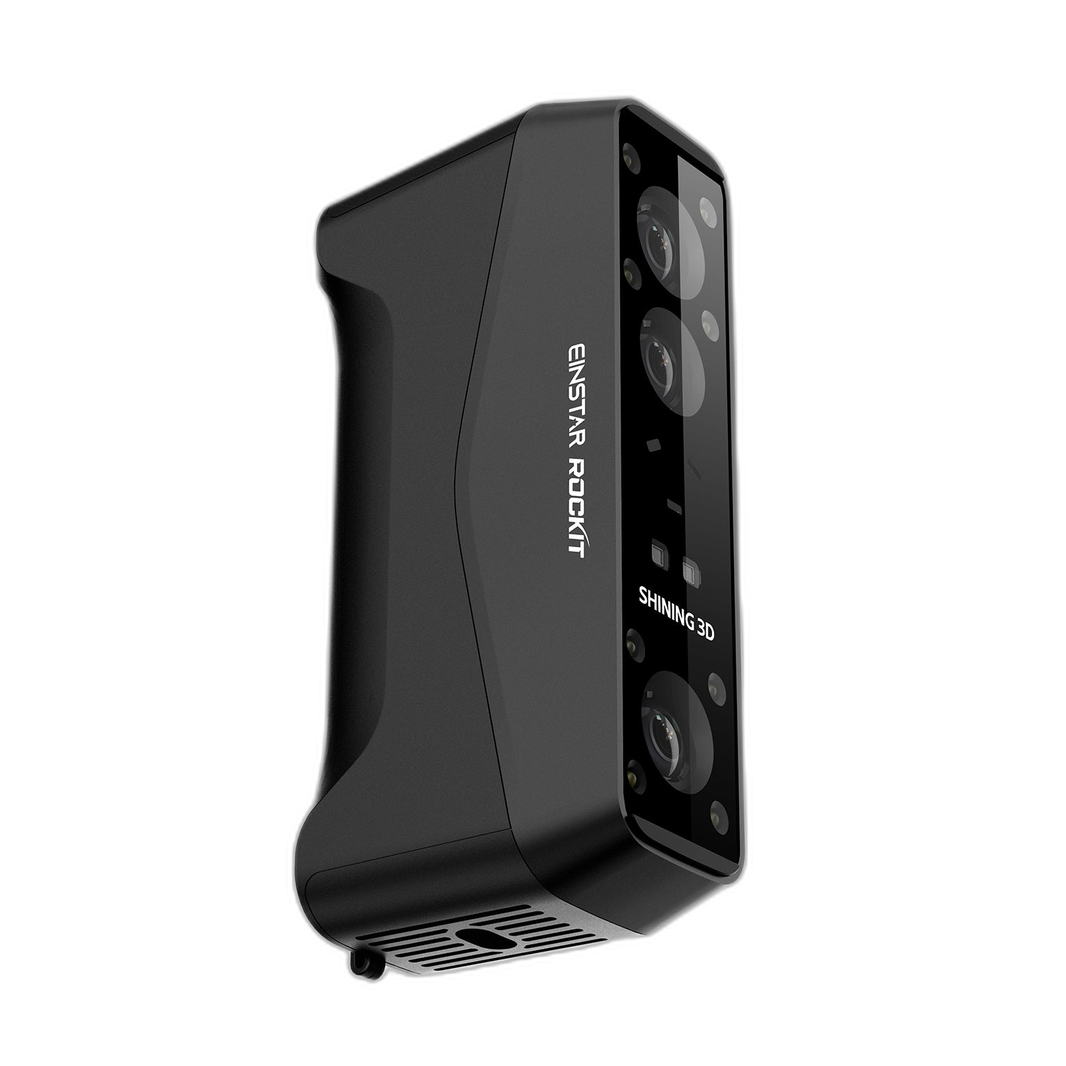 EINSTAR Rockit handheld 3D scanner &mdash; side angle showing camera array, laser projectors, and SHINING 3D badge