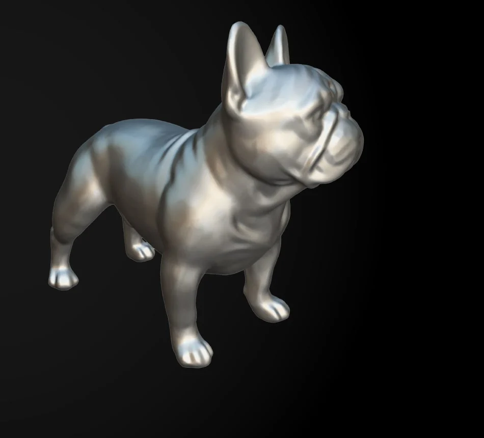 EINSTAR Vega geometry-only mesh of a bulldog statue showing fine surface detail without texture