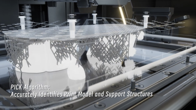 Reflex PICK algorithm accurately identifying the printed model and its support structures on the build platform