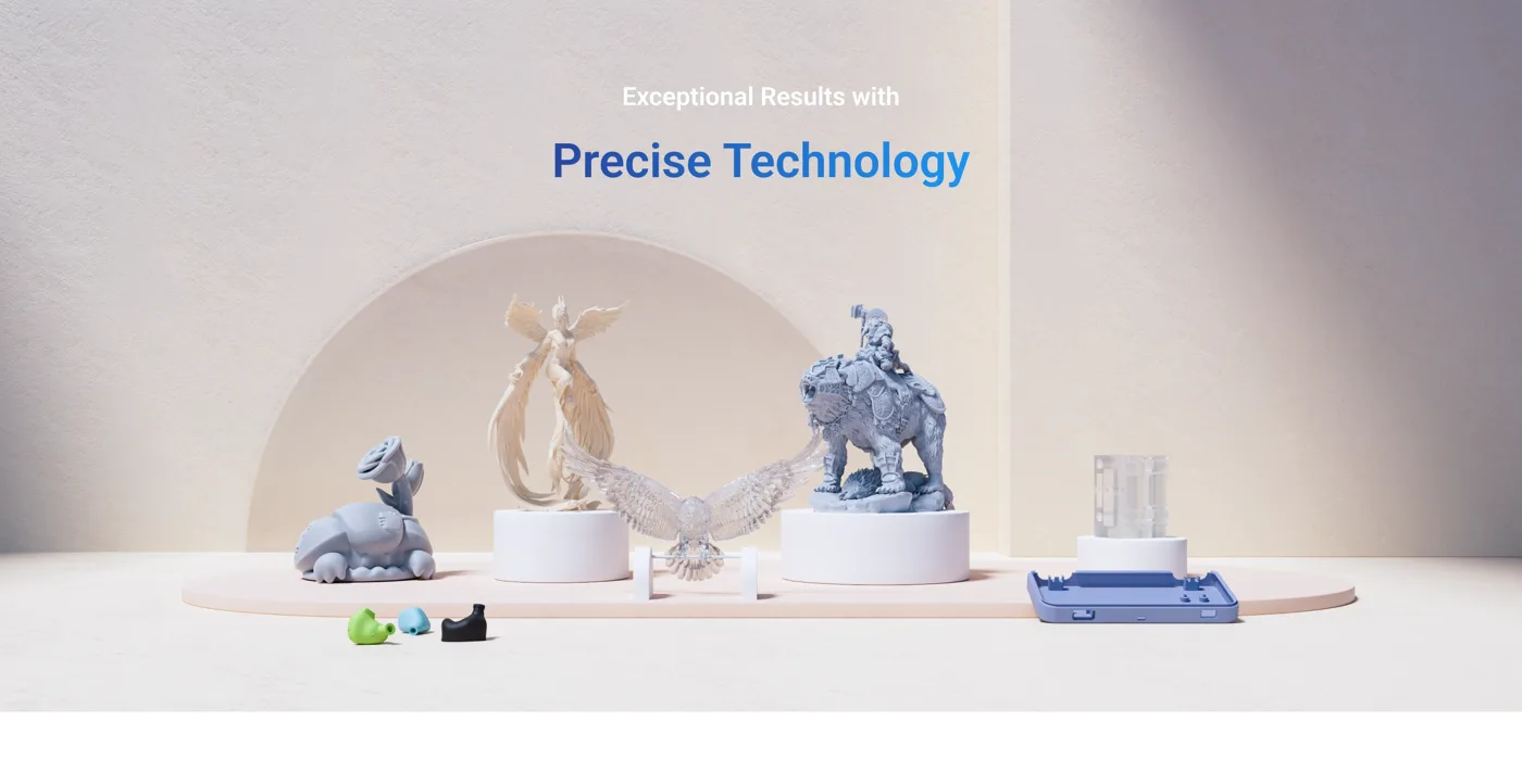 A showcase of detailed and functional resin parts printed on the HeyGears UltraCraft Reflex Turbo