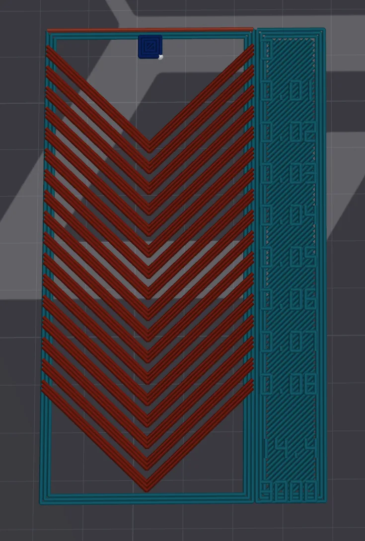 Sliced pressure advance chevron test pattern with numbered PA values