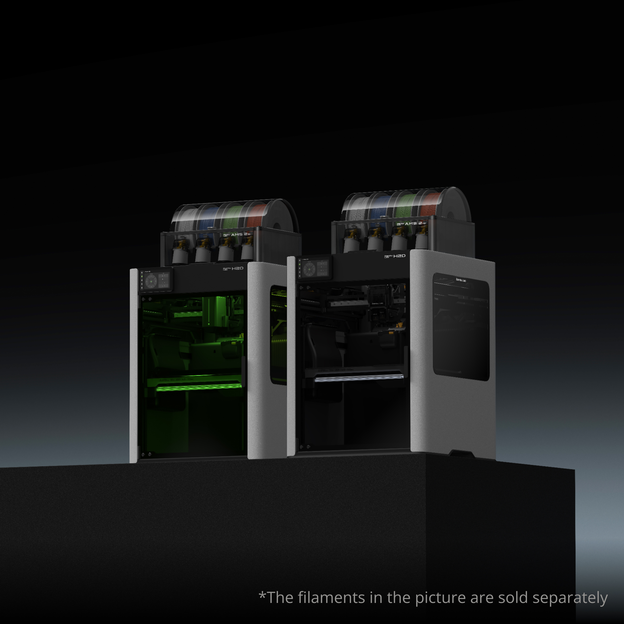 Bambu Lab H2D — dual printer with laser chamber glow