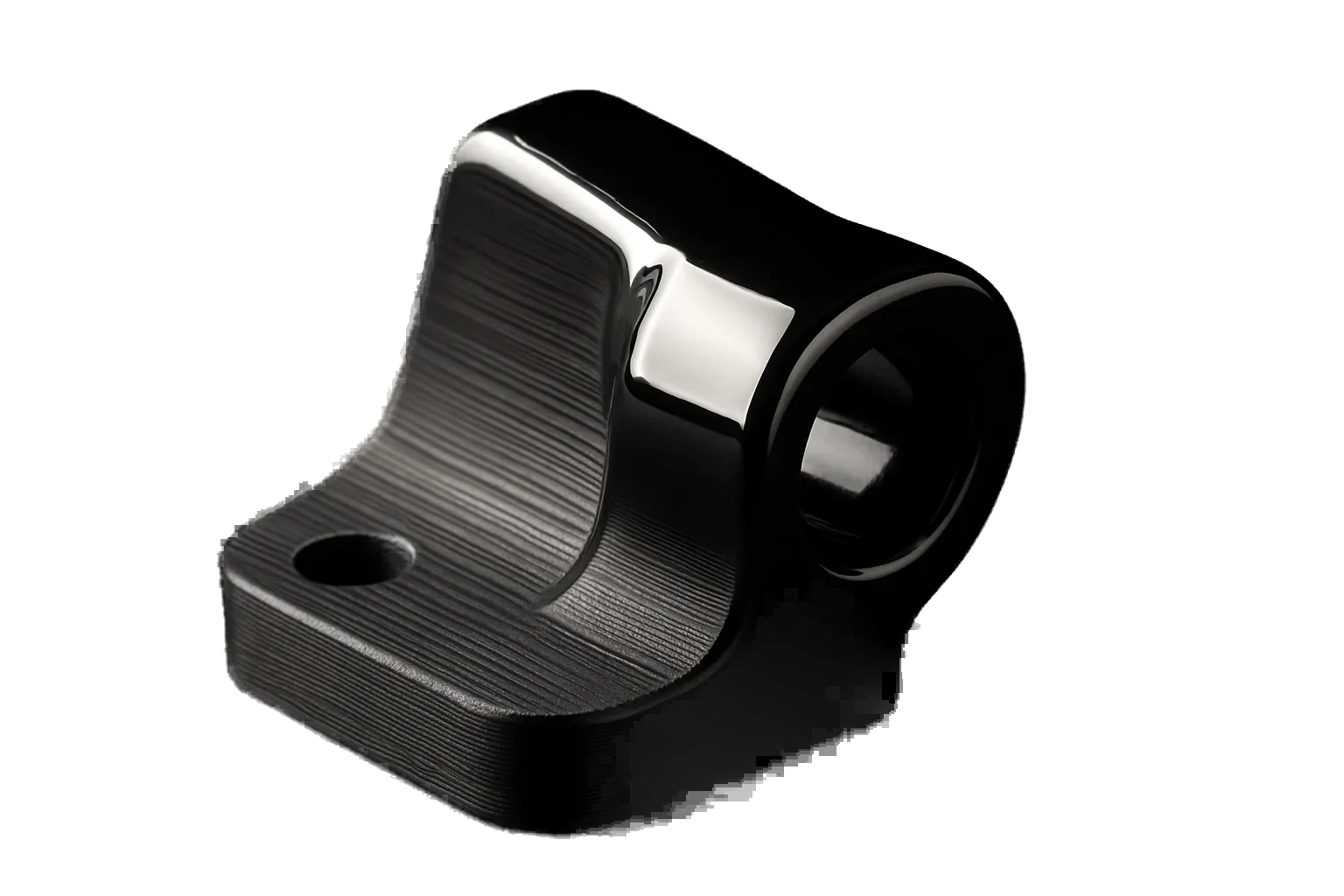 A black Rev1 ABS part acetone vapor-smoothed to a glossy finish